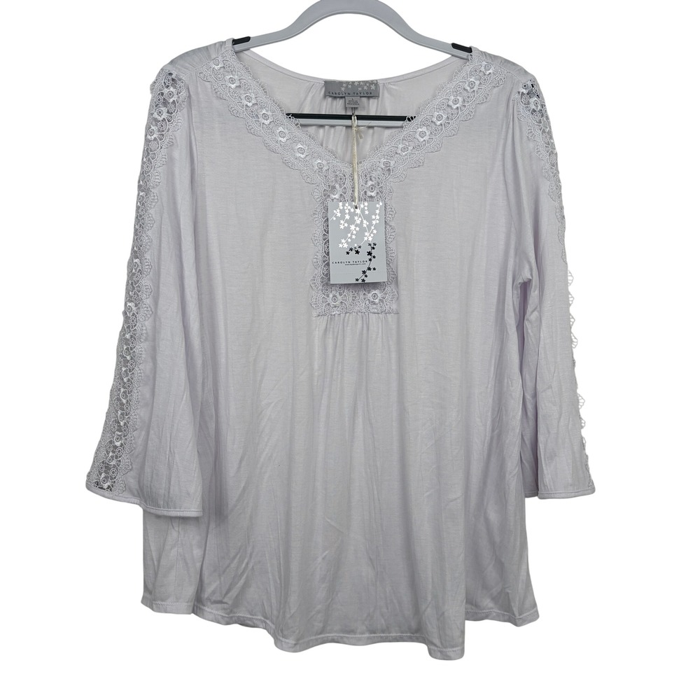 Carolyn Taylor Lace Trim Top Large White New With Tags‎